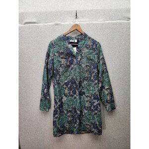 Cato Floral Pattern Long-Sleeve Tunic Dress Size M Blue & Green 100% Polyester W